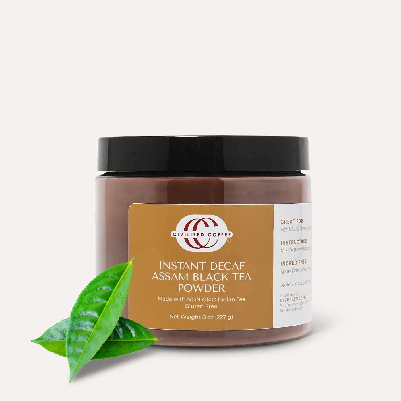 Instant Assam Decaf Black Tea Powder (8 oz) | Civilized Coffee
